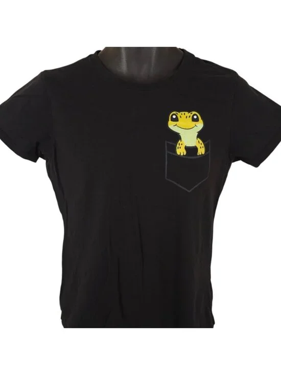 Leopard Gecko T Shirt Womens Size Medium Black Cute Pocket Gecko - Picture 2 of 6